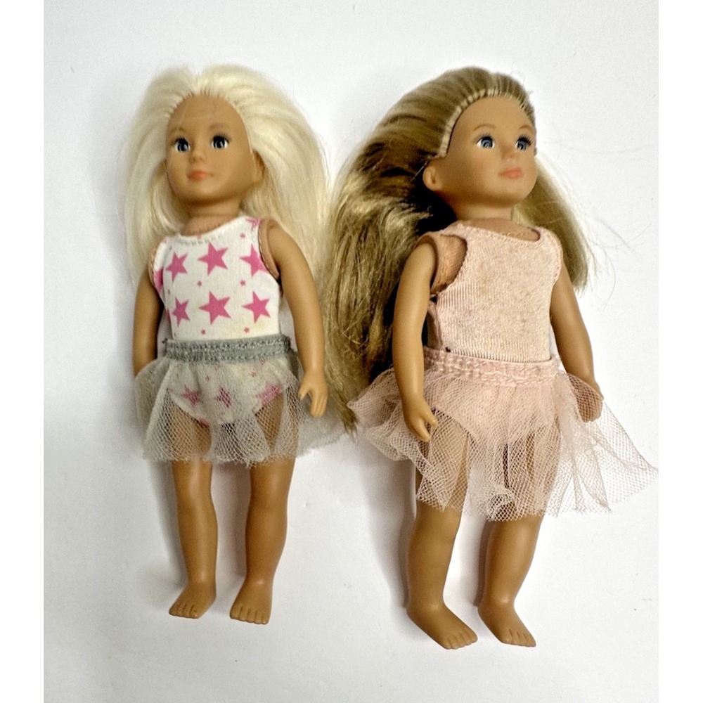 Battat Mini Doll Set 2 Blonde Sandy Brown Tutu Outfits Blue Eyes 6"